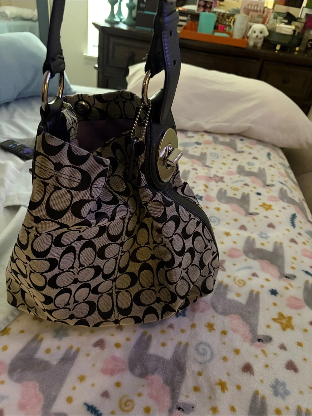Coach Black & Khaki Signature Canvas Shoulder Bag